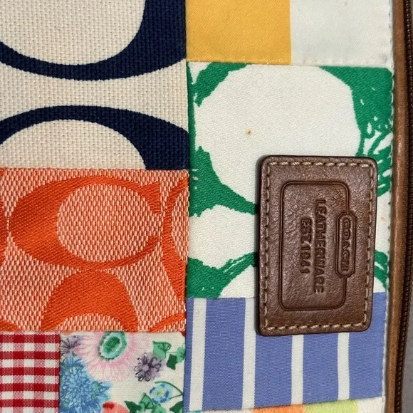 Coach Multicolor Patchwork Wristlet with Tan Leather Strap - Picture 3 of 11